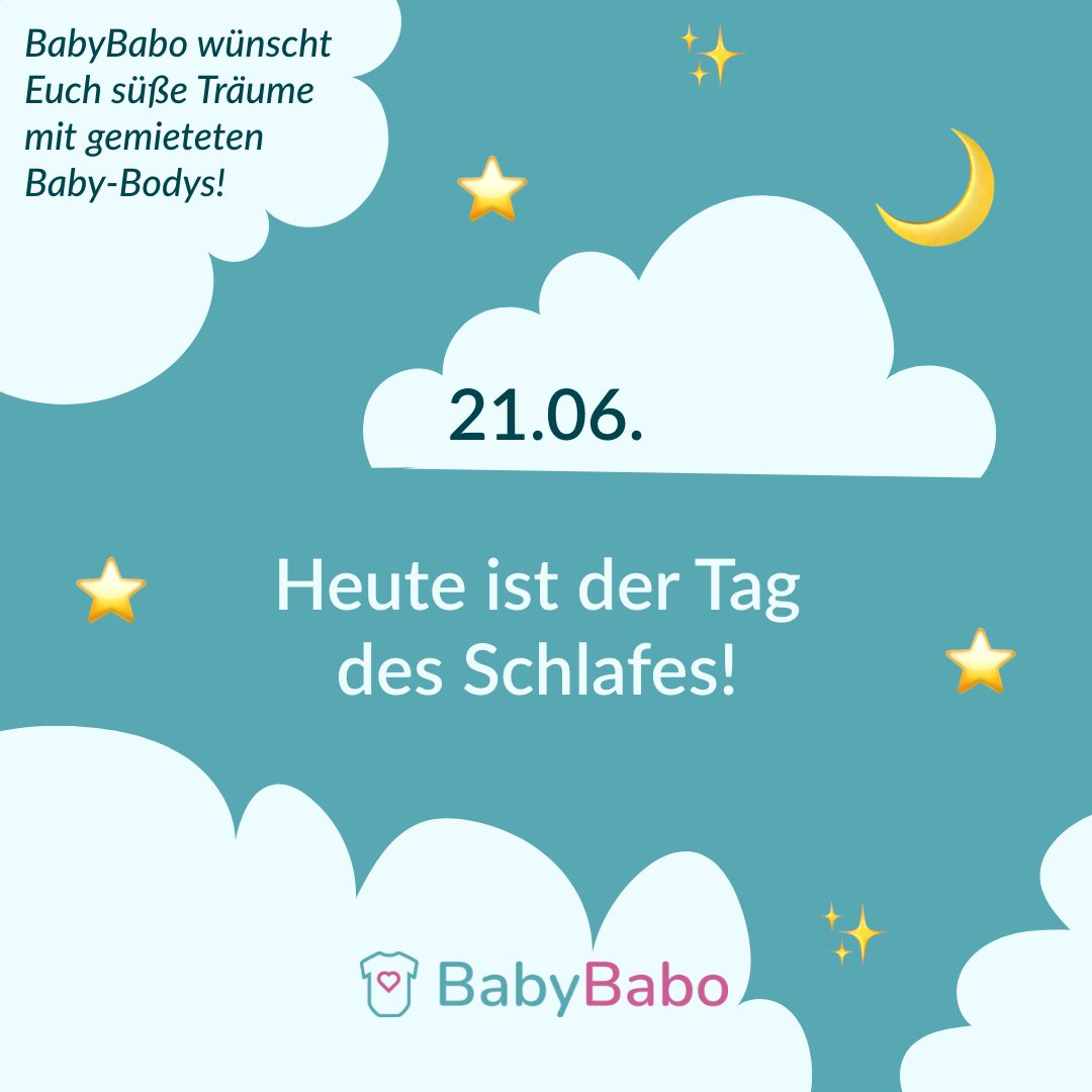 Heute ist der Tag des Schlafes! Mit Baby ist eine durchgeschlafene Nacht eine gewonnene Nacht! 😴💤 
Mit BabyBabo mietest Du Baby-Bodys einfach und bequem und wir senden Dir die nächste Größe zu, wenn dein Schatz gewachsen ist! babybabo.de 
#Sommersonnenwende #baby