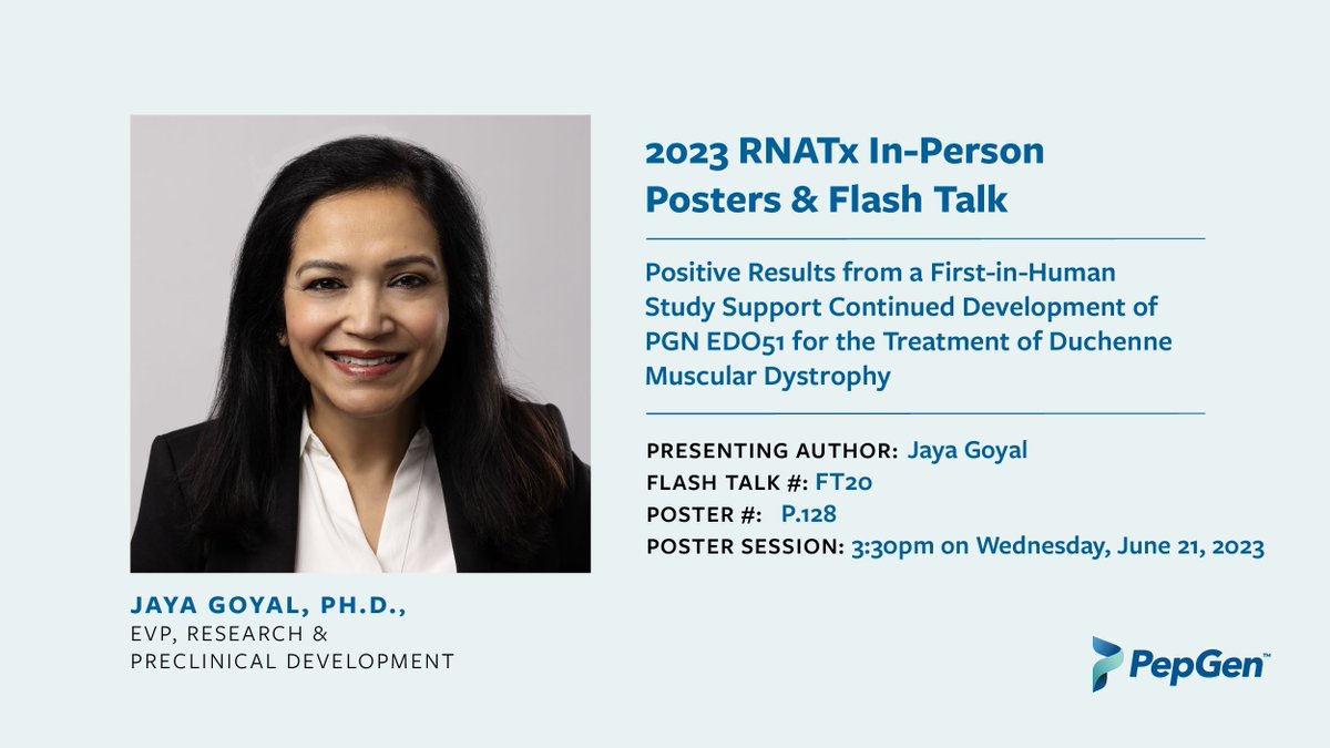 PepGenTx's tweet photo. We are excited to announce that Jaya Goyal, EVP of Research and Preclinical Development will be presenting in a Flash Talk today at the 5thAnnual RNATx Symposium at 3:30 pm ET. For more information, visit https://t.co/15114PFrBz #RNATx2023 https://t.co/sK1sd7hu8j