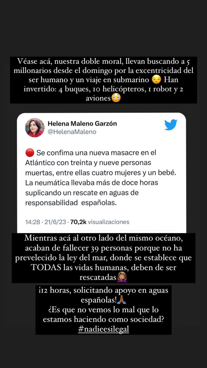 Mi #reflexióndehoy después de ver el tuit de <a href="/HelenaMaleno/">Helena Maleno Garzón</a>. Abro debate ¿se han pasado a pensar que 39 personas, por 5000 euros que pagan por trayecto son 195.000 euros? Y están 12 horas esperando a ser rescatados…nadie apareció!!!