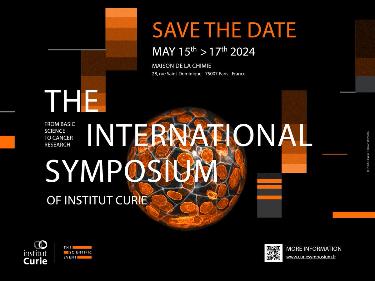 🗓️[SAVE THE DATE]
The 1st International Symposium of Institut Curie will take place May 15-17, 2024 in Paris.

A great opportunity for scientific community to exchange about #science, particularly in the field of #cancer research.

➡️curiesymposium.fr
#CurieSymposium 
1/2