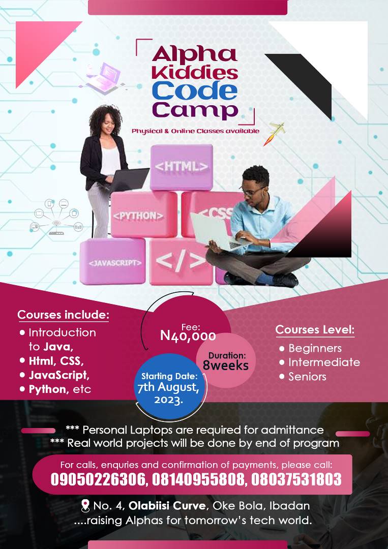 @NTANewsNow Both online (in the comfort of your home) and physical classes available. Details in attached leaflet.  

There is tech in almost every workspace and most courses in the University now has a form of coding or the other. 

Prepare them for the future challenges and realities.