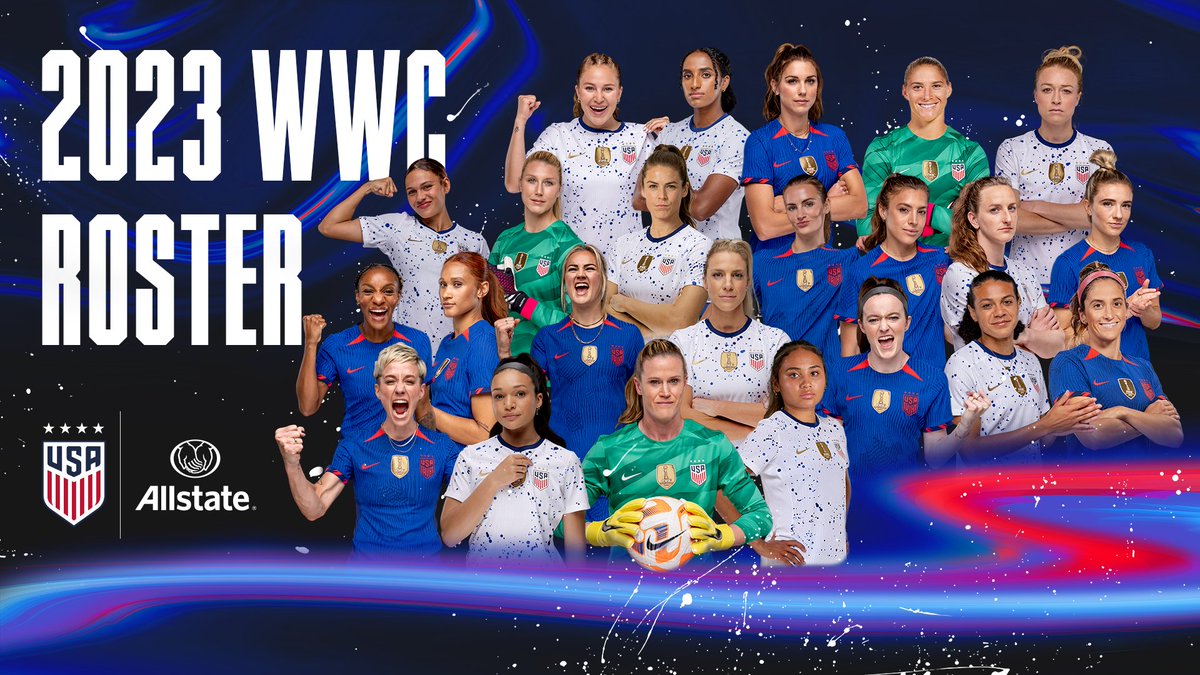 U.S. Women's National Soccer Team (@uswnt) on Twitter photo 𝐓𝐇𝐄 𝐑𝐎𝐒𝐓𝐄𝐑 𝐇𝐀𝐒 𝐀𝐑𝐑𝐈𝐕𝐄𝐃!
Our 23 for ’23 🇺🇸
Full Roster Details » ussoc.cr/23wwc-roster
#USWNT x @allstate 𝐓𝐇𝐄 𝐑𝐎𝐒𝐓𝐄𝐑 𝐇𝐀𝐒 𝐀𝐑𝐑𝐈𝐕𝐄𝐃!
Our 23 for ’23 🇺🇸
Full Roster Details » ussoc.cr/23wwc-roster
#USWNT x @allstate