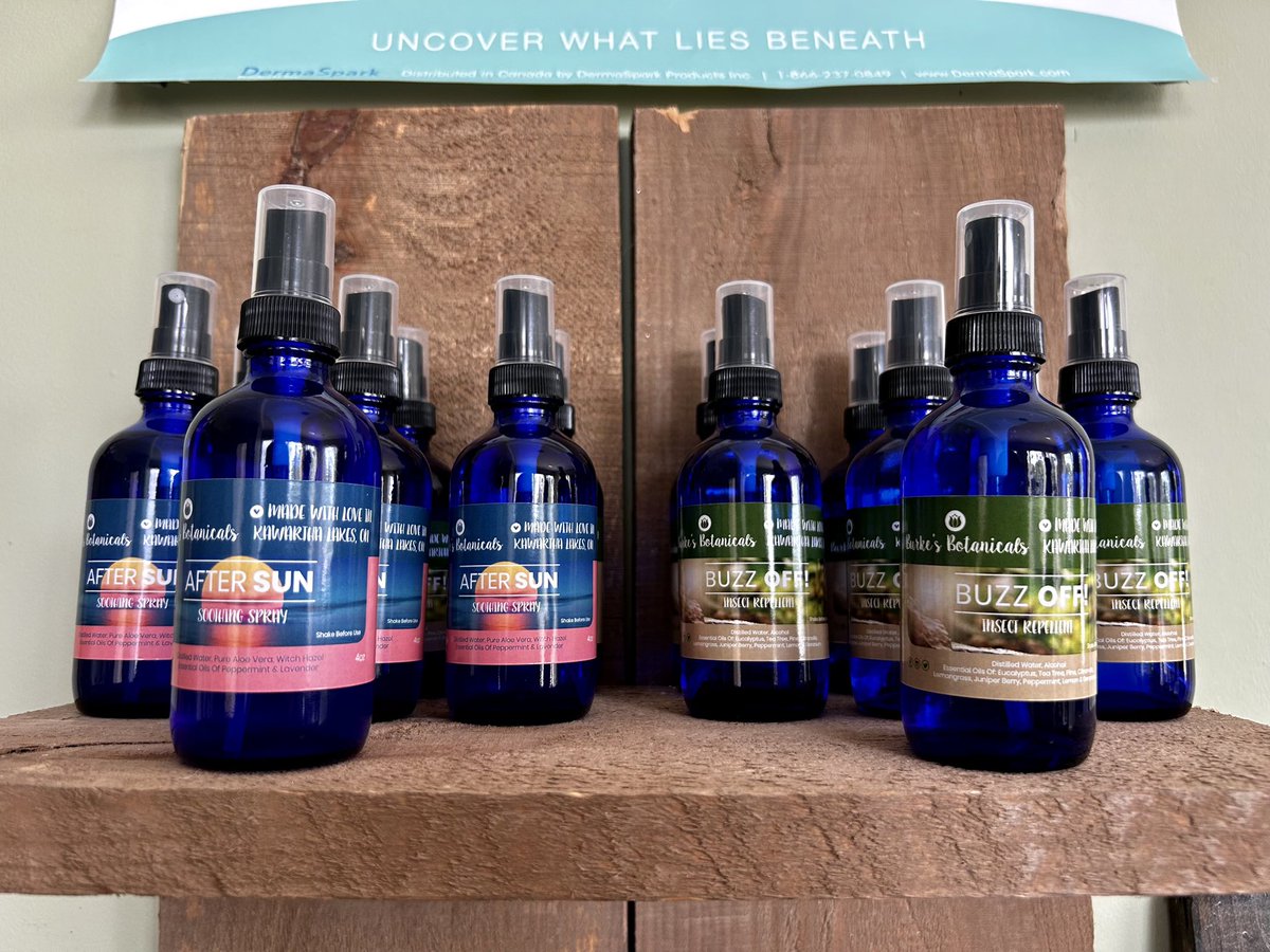 We’re SO excited to announce that our After-Sun soothing spray & our Buzz Off insect repellent are both available at Calm Surrender in Lindsay!! Check out this Holistic Wellness Centre @ 49 William St N. 👯‍♀️ #lovelocal #burkesbotanicals