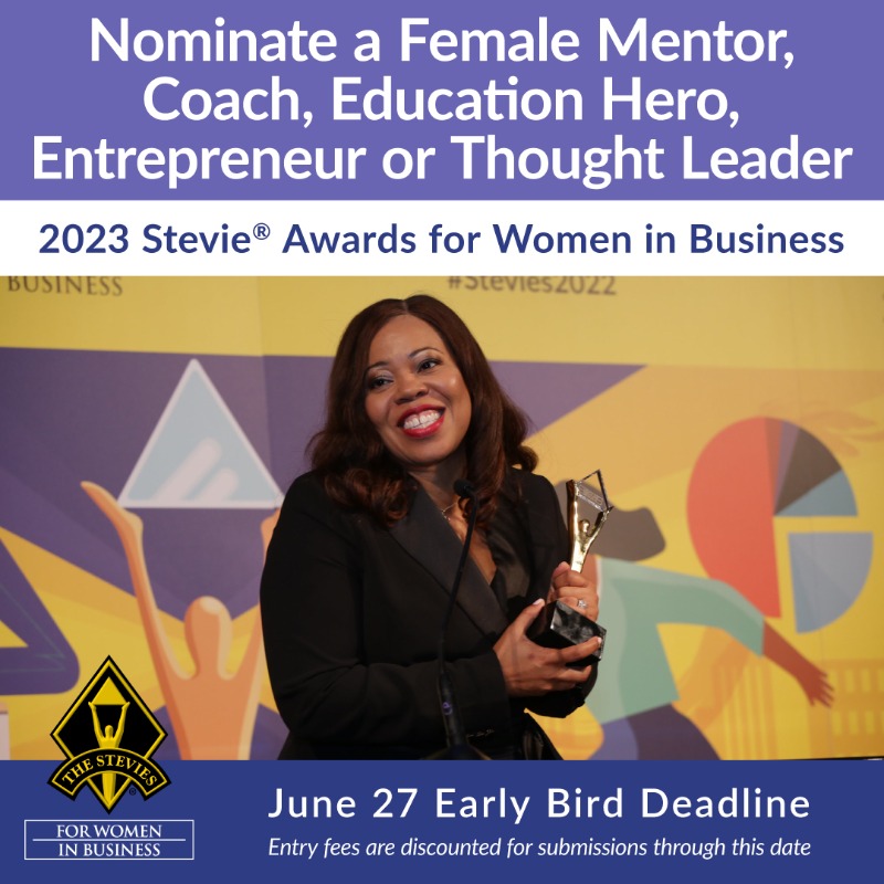 Nominate an outstanding female mentor, coach, or entrepreneur to win a #StevieAward!🏆

The Stevie Awards for Women in Business are the world's top honors for women in the workplace and the organizations they run. 

Learn More & Get Your Entry Kit: blog.stevieawards.com/the-2023-stevi…