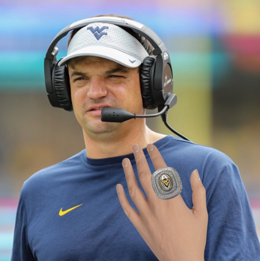 redcupwvu's tweet photo. Picture this… WVU and ISU both got 12-0. Big 12 Championship is a Riot Bowl. Cyclone Larry comes back. WVU wins on a last second field goal to send them to the CFP. Neal Brown locks in another 5 year extension. WVU walks into the sunset as National Champions. My dream. https://t.co/hRmV4p6xUv