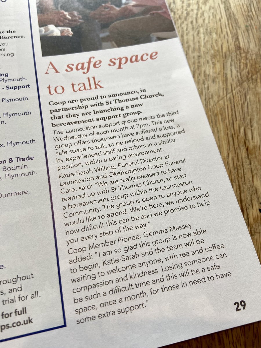 MrsMassx's tweet photo. Brilliant support for our @coopuk Bereavement Support Group in the latest edition of  @launceston_Life #ItsWhatWeDo #SWCOOPMPs #CoopMemberPioneers #Community #Coop

 https://t.co/oP1tv4Yuxp https://t.co/P0fuH8pHSx