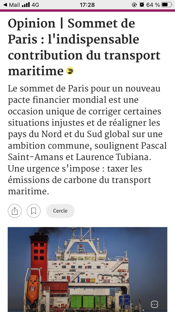 AdeMontchalin's tweet photo. Depuis plusieurs mois pour préparer le #NouveauPacteFinancier j’ai eu l’honneur de coordonner les travaux du #OnePlanetLab avec 12 économistes du monde entier
Dans @LesEchos ils appellent à une contribution du secteur maritime pour faire face aux chocs climatiques https://t.co/fkxO2tpDyt
