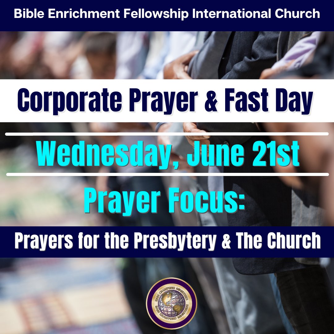 DrBAMCrawford's tweet photo. 🙏🏾♥️ Corporate Prayer &amp; Fast Day THIS Wednesday, June 21st. Is Prayer on YOUR Calendar? https://t.co/0ljNkhuWcv #Prayer #Presbytery #Church #Schedule #Calendar #BamCrawfordMinistries https://t.co/9FSUUz0wNF