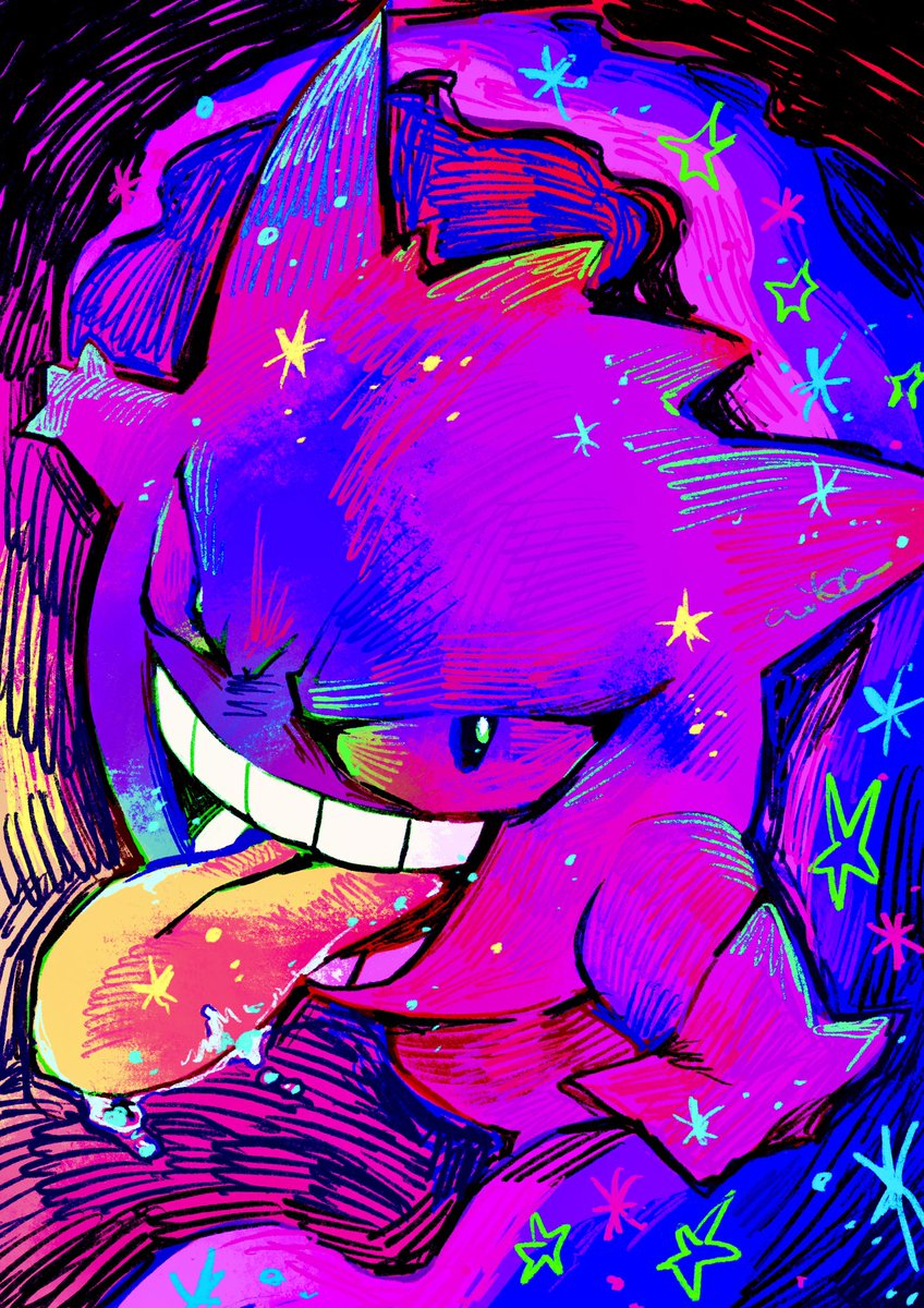 gengar tongue pokemon (creature) no humans solo tongue out teeth smile  illustration images