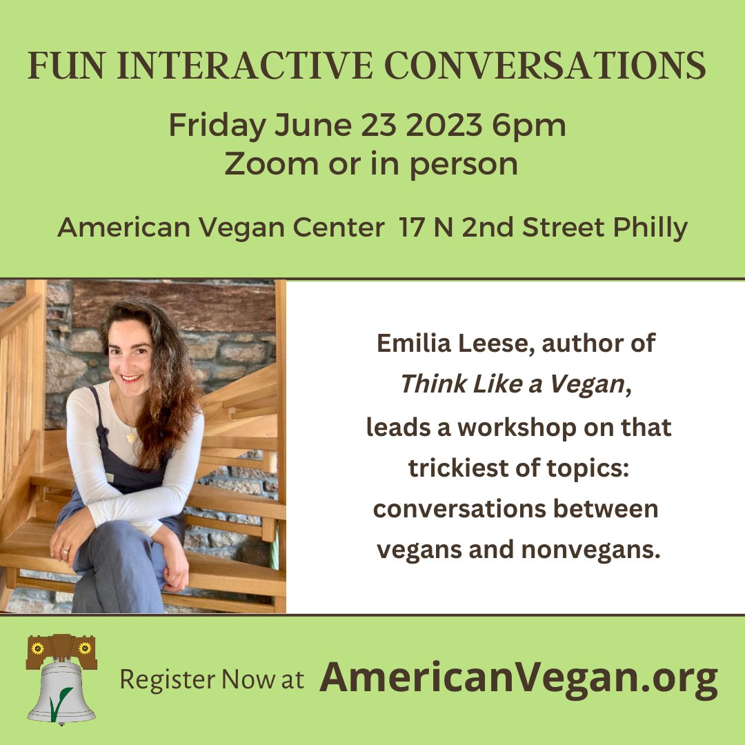 Solve your vegan dilemmas face-to-face with @emisgoodeating  at the AVC! For those who cannot make it in person, we have a zoom option as well. Visit americanvegan.org for details!