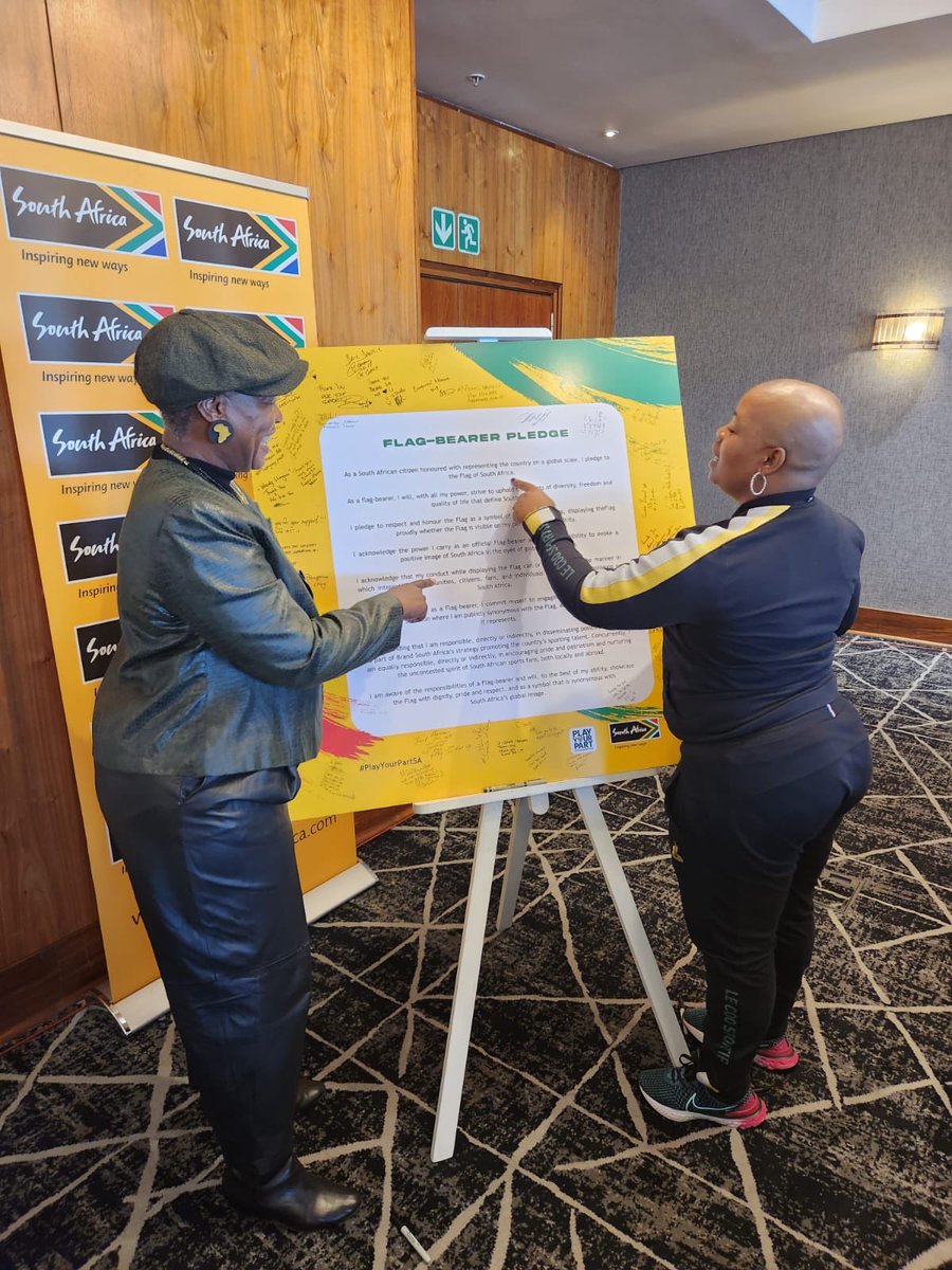 Today ⁦@Brand_SA⁩ hosted a breakfast send off for ⁦@Banyana_Banyana⁩. The team signed ✍️ the Plague and committed to ⁦@PlayYourPartSA⁩ and fly the SA flag 🇿🇦🇿🇦. Go well and know that we are all behind you! #PlayYourPart South Africans#Womandla ✊🏾🇿🇦🇿🇦🇿🇦