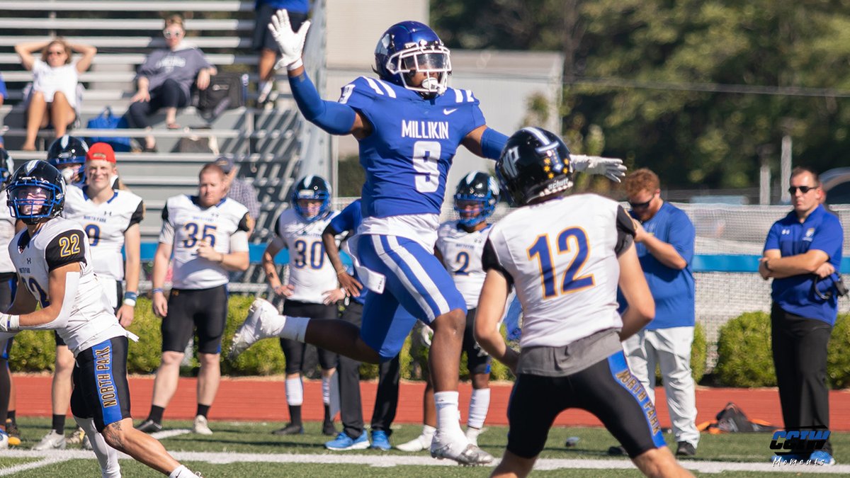 CCIW_Athletics's tweet photo. Last fall, Alexander Perkins of Millikin (@MU_BigBlueFB) was voted CCIW Don Larson Co-Defensive Student-Athlete of the Year and earned All-America honors from the AP, AFCA and @d3football.

He led Division III with 1.8 sacks per game.

His historic season is today's #CCIWMoments. https://t.co/fHrKquO9za