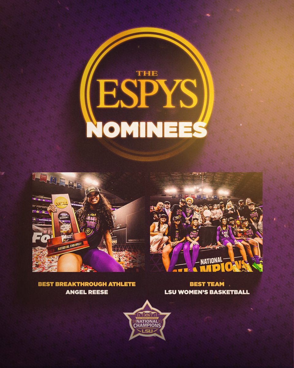 LSUwbkb's tweet image. Among the greatest names in all of sports 🔥

LSU was nominated for an ESPY as the best team and Angel Reese is up for the best breakthrough athlete award!

📄 lsul.su/3Nc6WaY