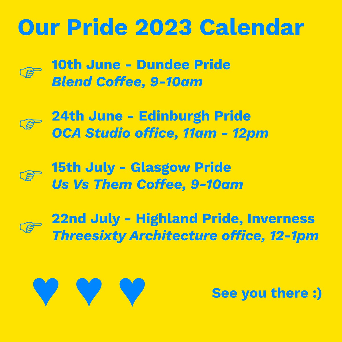 Led by a brilliant group of architects, students &amp; architectural workers, Open Plan Scotland will be visible &amp; present at Pride events across Scotland this summer, as an opportunity to meet the team &amp; say hello!

See their full Pride calendar here: openplan.scot/pride-2023