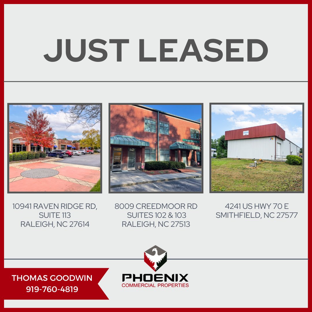 Leased and ready to thrive🌟 Contact us today for a seamless leasing experience! 🏢

#CRE #CommercialRealEstate #Leased #Office #RaleighNC #LandlordRepresentation #Flex #Warehouse