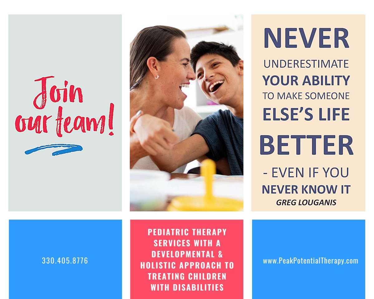 PeakPotential's tweet photo. We're looking for caring, dependable, and fun-loving individuals to join our team to work with kids with special needs!!! Peak Potential Therapy has multiple openings for RBTs. Learn more on our website. https://t.co/cASJEKiRLL