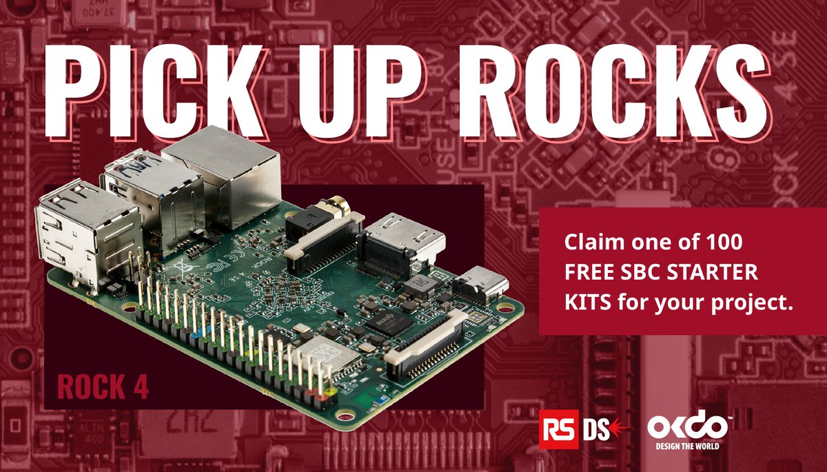 RSDesignSpark's tweet photo. Have you picked up your free Rock 4C+ starter kit yet?
If you'd like one of these kits for yourself, apply below and let us know how you would use it within your project or application.
https://t.co/qBve9QT6TG
#ClaimARock #OKdo https://t.co/XZEi3ypEV5