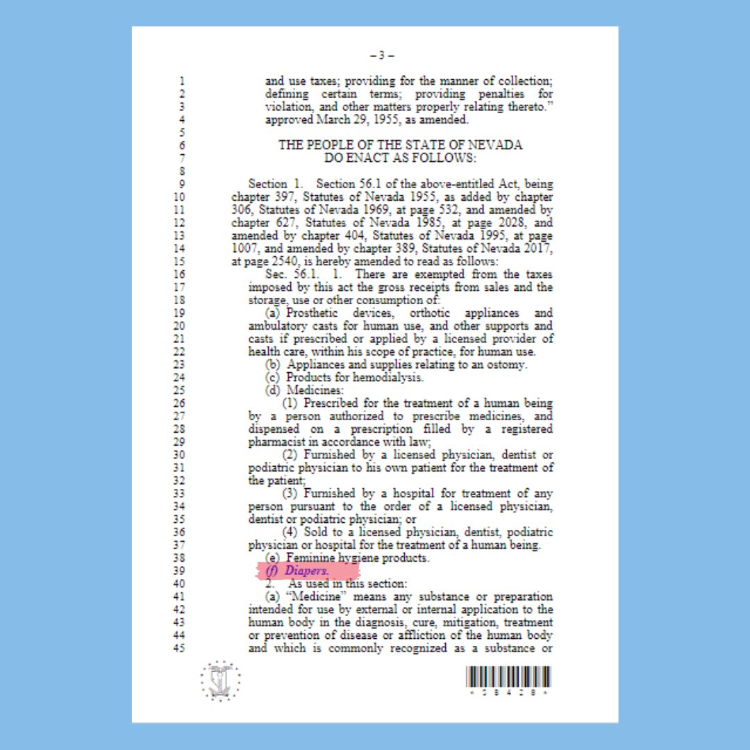 diapernetwork's tweet photo. The Governor of Nevada just approved a bill to end the #DiaperTax. Now, this legislation goes to a ballot measure in 2024 to allow Nevada voters to decide if diapers should be taxed in the state. Congratulations to @Babysbountylv on your work to make diapers more accessible! https://t.co/YUp96GTTGT