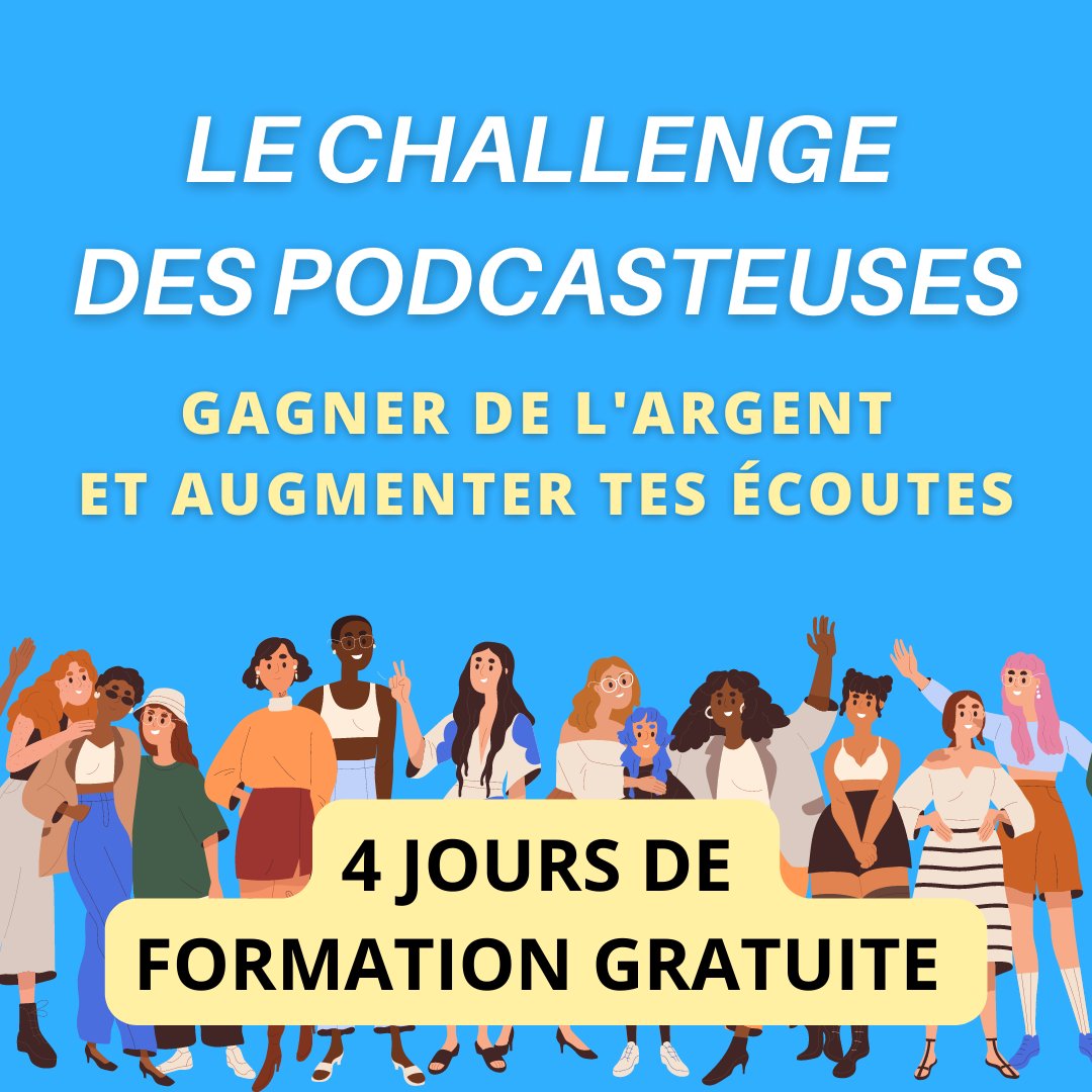 On est déjà 86 inscrites pour le challenge des podcasteuses ! 🥳 Je vais vous partager mon système pour cumuler beaucoup d'écoutes et enfin gagner de l'argent avec vos podcasts. Ça se passera en ligne.  Attention, les places sont limitées.
Pour t'inscrire👉emiliepodcast.com/challenge