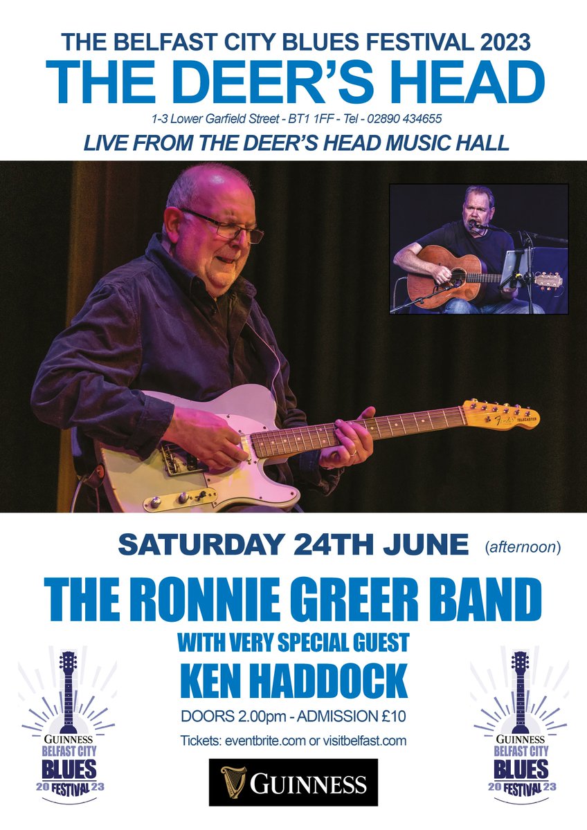 The Ronnie Greer Band is back with a bang, and they're bringing along the amazing Ken Haddock as their special guest! 🎸 Join us at The Belfast City Blues Festival on Saturday, June 24th, at The Deer's Head for an unforgettable afternoon of blues magic!  buff.ly/42VGN6T