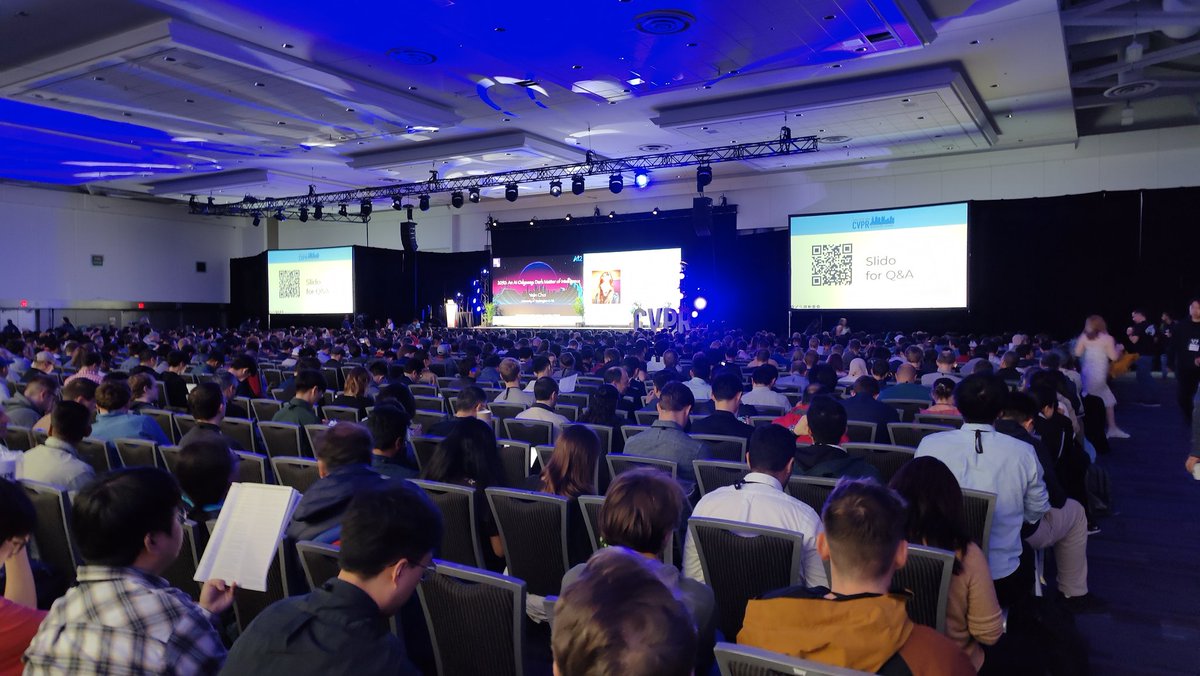 rajammanabrolu's tweet image. I estimate 75-80% of Vancouver is here for @YejinChoinka&apos;s keynote at #CVPR2023