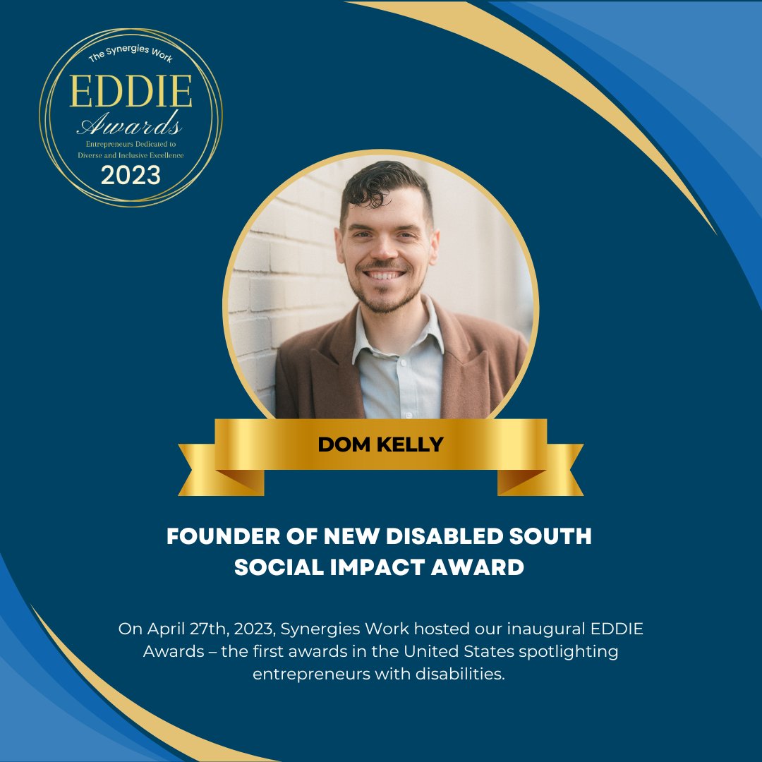 ApseGeorgia's tweet photo. Meet the winner of the Social Impact award at the EDDIE Awards! Dom Kelly, Founder of @NewDisabledSouth with a mission to address the challenges faced by the disabled community. Learn more about NDS https://t.co/TpLT2iJcF6 #DisabilityEntrepreneurship 
@synergieswork https://t.co/z5JGZu3faQ
