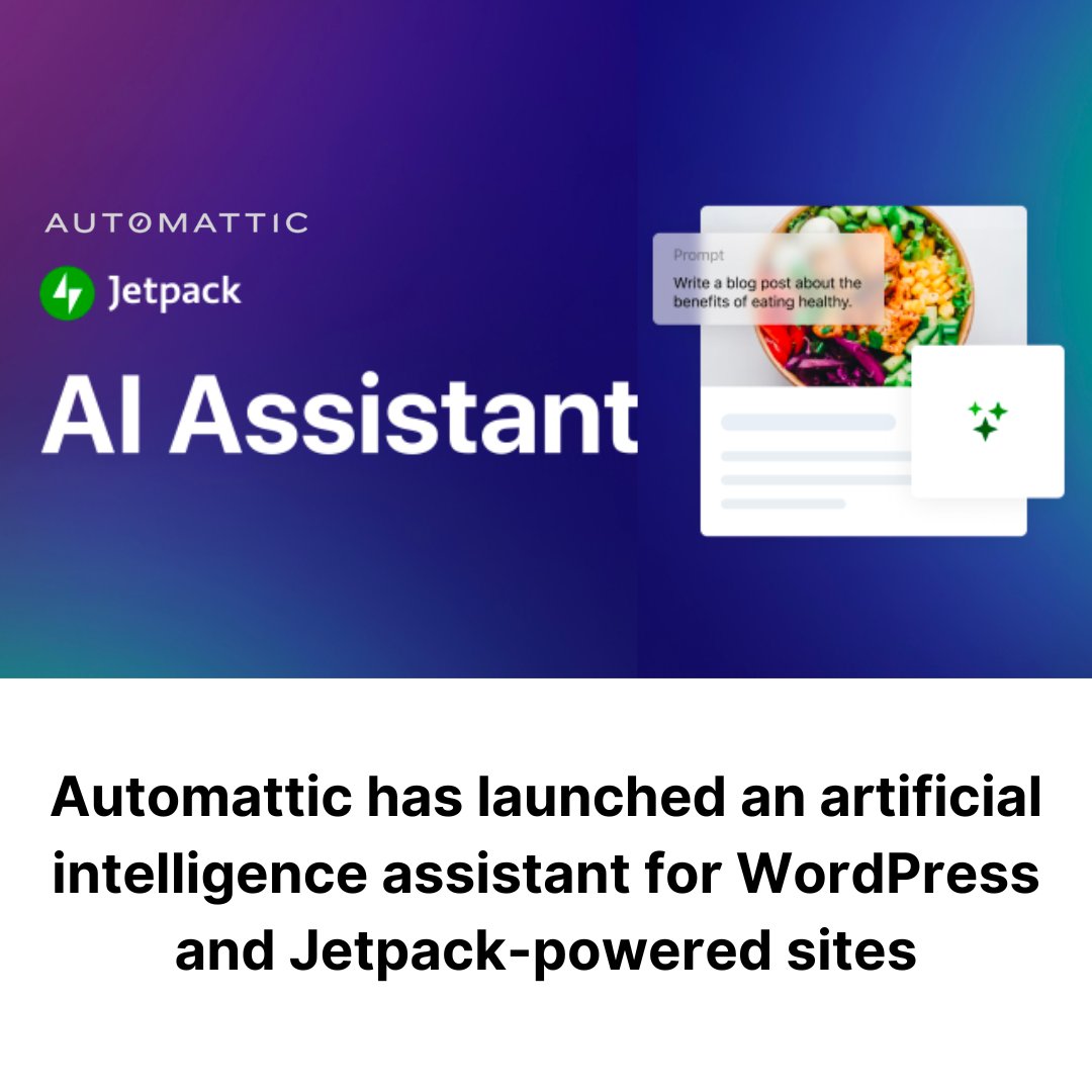 microventures's tweet image. #Automattic has launched an #artificialintelligence assistant for #WordPress and Jetpack-powered sites. The assistant is designed to  allow users to type a prompt a&amp;amp;nd it will generate website content based on the prompt

ow.ly/OF7E50OOBJV

#AI #generativeAI #invest