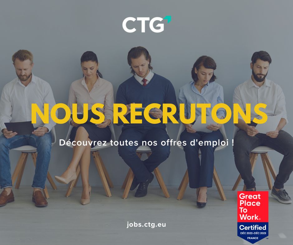 🚀 On recrute de nouveaux talents ! 

Rejoignez l’aventure CTG et intégrez une entreprise dynamique, en pleine croissance et certifiée #GreatPlaceToWork !  

Consultez notre site #carrière pour découvrir toutes nos offres d’emploi : bit.ly/43WXQpl

#Emplois