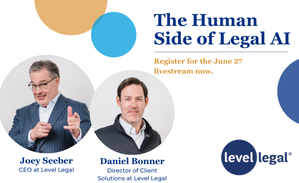 Want to know the funniest news in legal AI? Tune in to #LevelTableLive at noon Central on Tuesday, June 27. Level Legal CEO Joey Seeber and Director of Client Solutions Daniel Bonner will dish on AI and making legal human.

Register here: hubs.la/Q01Vh3V30

#LevelLegal