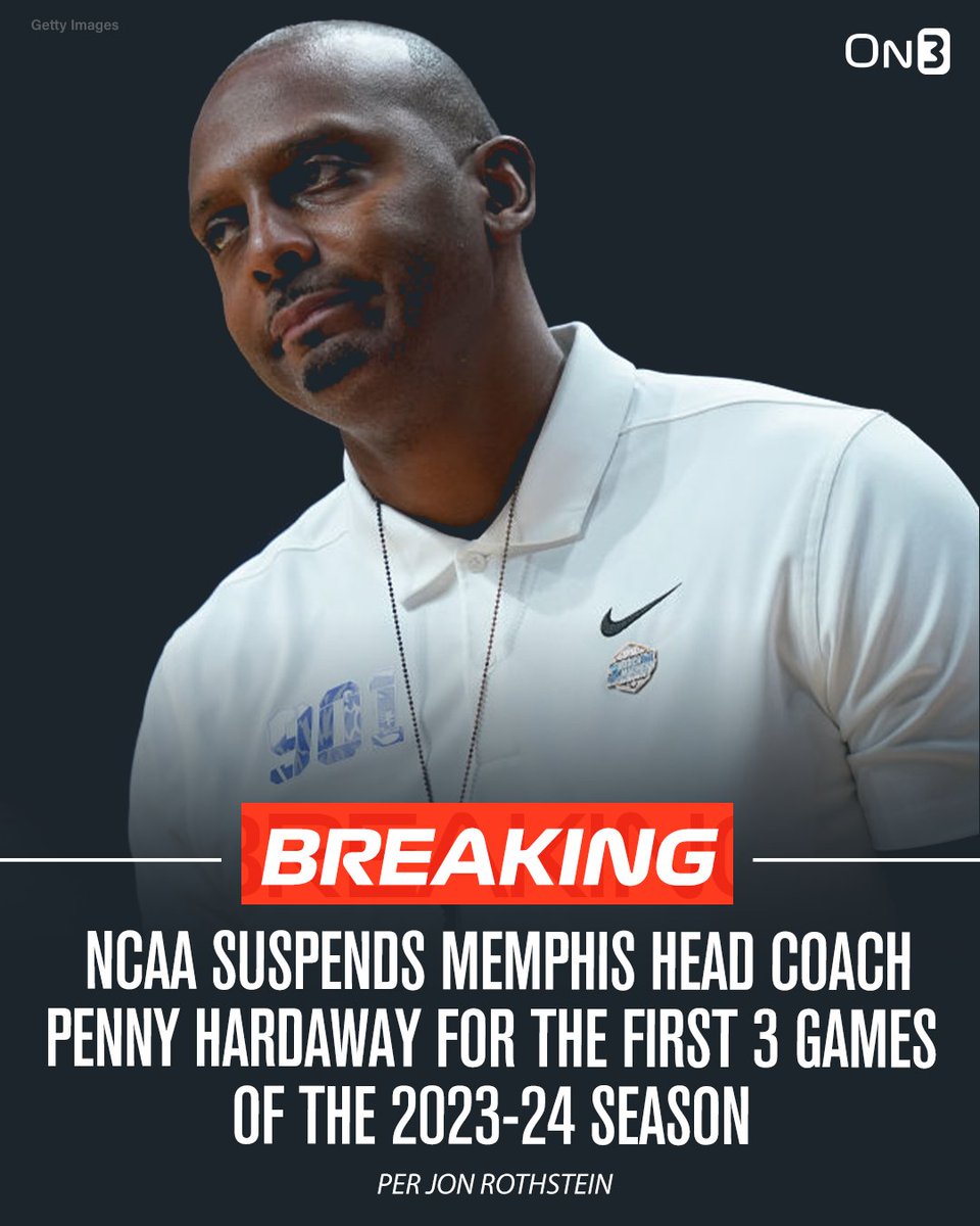 The NCAA has suspended Penny Hardaway for the first 3 games of the 2023-24 season for recruiting violations, per @JonRothstein. 

on3.com/college/memphi…