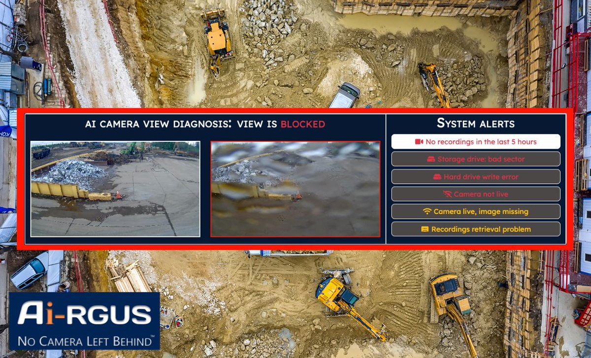 What if you could be alerted of your clients' security camera system issues before they were?

Ai-RGUS lets you be proactive about maintenance by giving you awareness into camera system problems as they happen; a service you can charge for.

#systemintegrator #MSP #security #ai