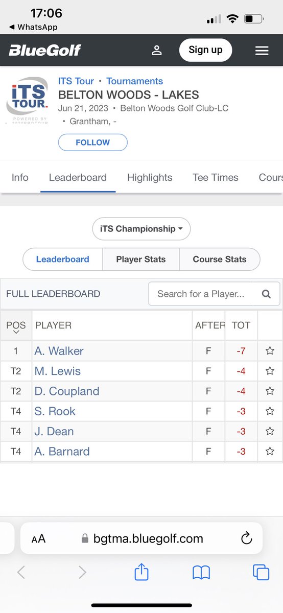 Great score from ⁦<a href="/AdamWalkerGolf/">Adam Walker</a>⁩ today 👏👏👏. Well played Adam 👍