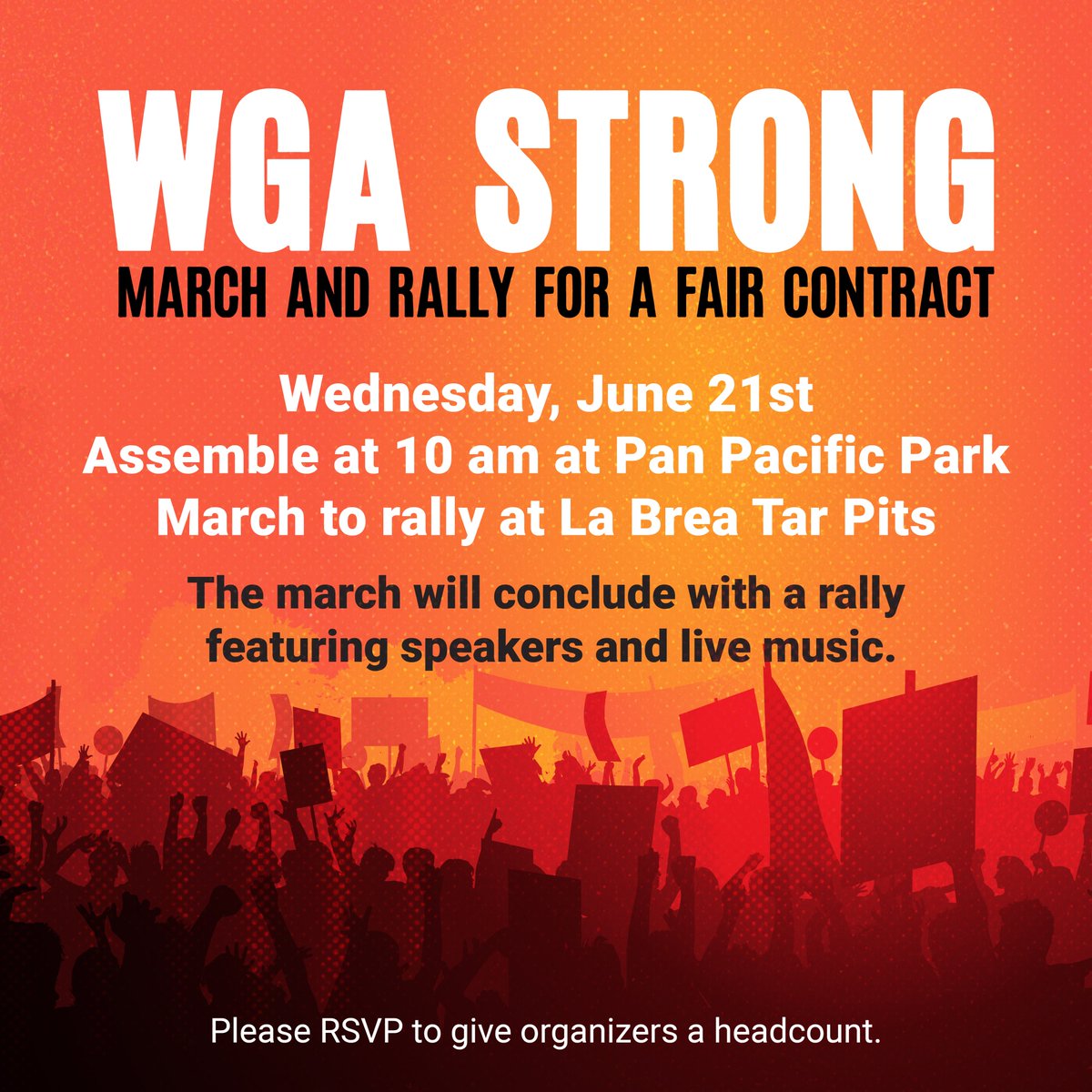 TODAY we march in LA in solidarity with @WGAWest in their pursuit of a fair contract w the studios.

This is an opportunity to build relationships as we step up efforts to deliver aid to those affected by the ongoing strike! #IASolidarity #WGAStrong

RSVP: wga.org/news-events/ev…