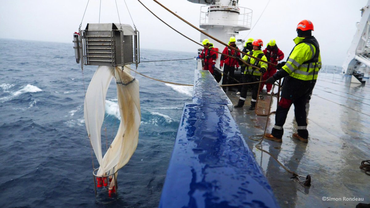 ☔️ La caméra est de sortie même sous la pluie ☔️

Ce matin, test de mise à l'eau du Multinet Hydrobios. Un instrument équipé de 9 filets pour échantillonner sur 9 profondeurs à partir d’1km de fond 😳

#CNRSocean @APERO_cruise  @CNRS