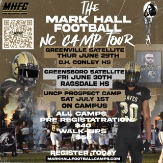 🚨NC you are on the ⏰! We are a week away until showtime! Greenville & Greensboro we will be in your city, BE READY TO COMPETE!🚨 #NoRope Sign up: markhallfootballcamps.com
