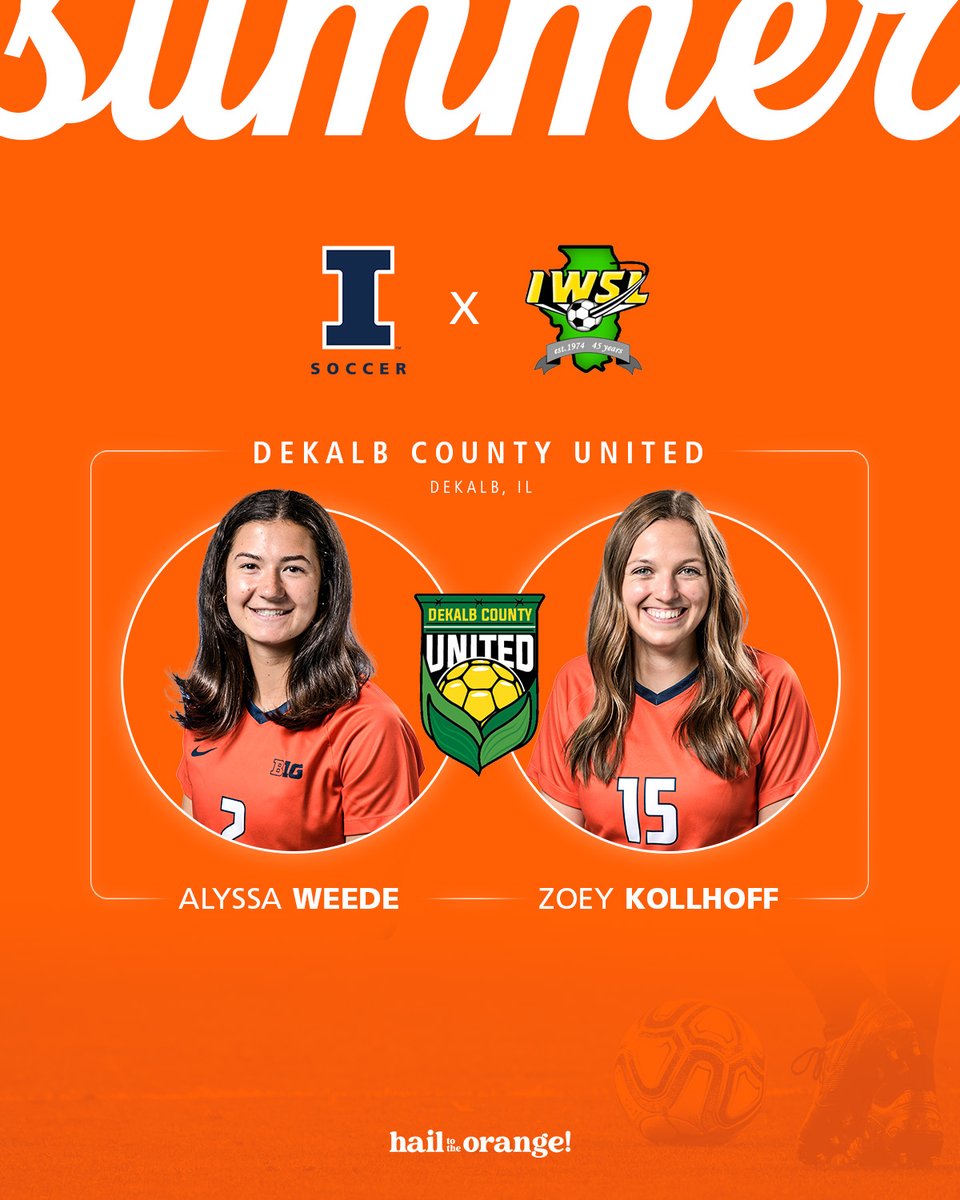 Good luck to <a href="/AlyssaWeede/">Alyssa Weede</a> and <a href="/zoeykollhoff/">zoey kollhoff</a>, who are competing with DeKalb County United this summer in the Illinois Women's Soccer League!

#Illini | #HTTO