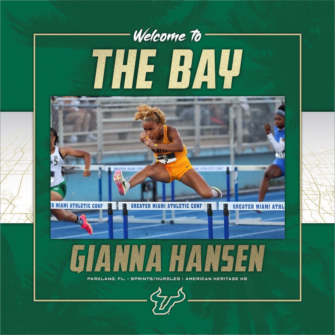 Help us welcome Gianna Hansen to the Bay! 

The two-time FHSAA All-State sprinter/ hurdler from Parkland is now a BULL!

100m- 11.70
100mH- 13.92

#HornsUp 🤘