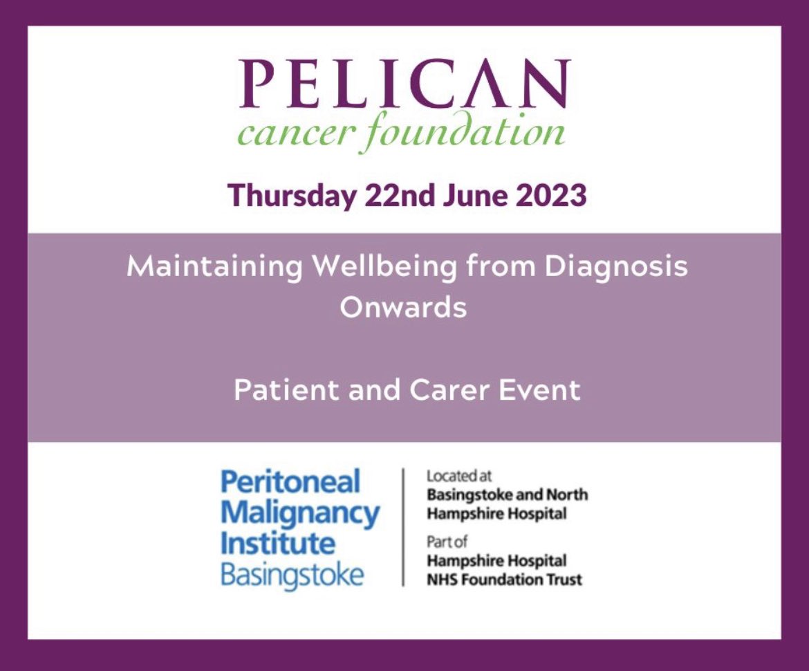 We are delighted to support our colleagues at the Peritoneal Malignancy Institute with their Maintaining Wellbeing from Diagnosis Onwards Patient &amp; Carer Event tomorrow. An opportunity for those affected by peritoneal malignancy to attend a day of specialist led presentations.