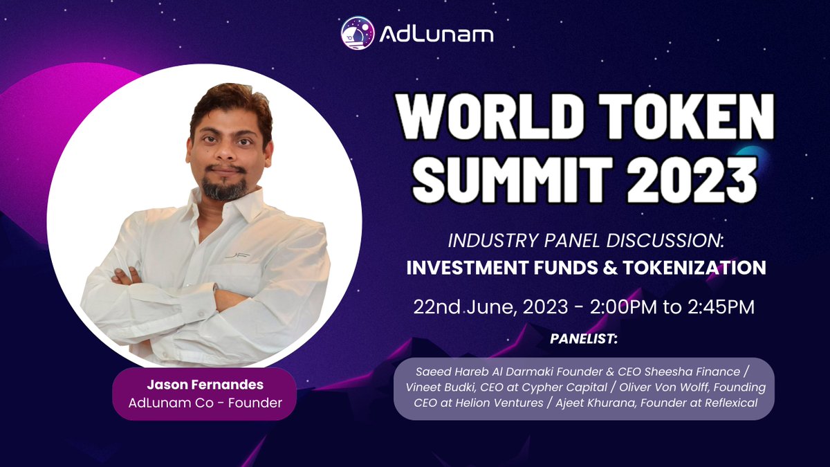 Marhaba #Dubai! Our Co-Founder @TokenJay, will be speaking at the #WorldTokenSummit on the 22nd of June! Join us for an insightful discussion on 'Investment Funds & Tokenization'. See you at the #ConradHotel, Dubai Get your pass 👉 lnkd.in/d35D38_V