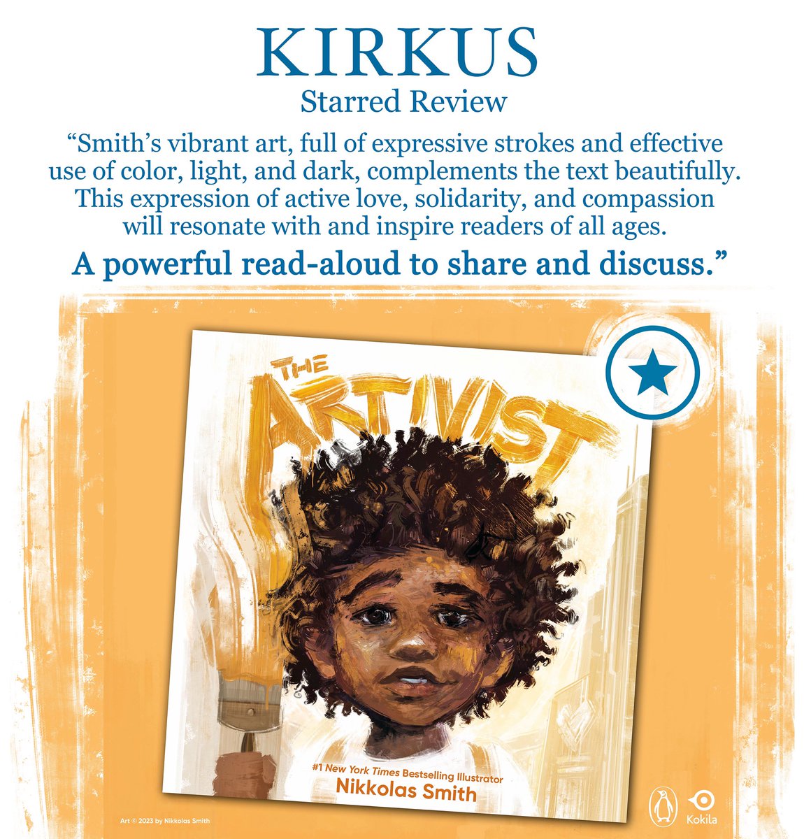 4NIKKOLAS's tweet image. The first review of The Artivist is in, and it’s a STAR from Kirkus! ⭐️🤩
I can’t wait to share this book with you ALL.
Pre-order! 📚✨
bit.ly/TheArtivist

#TheArtivist #KidLit #Kirkus #StarredReview #ALAc2023 #ALA #fREADom #Art #Activism #Artivism @KokilaBooks