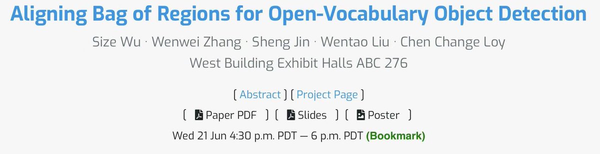 WuSize's tweet image. 🌟Our paper proposes a clever and novel approach to Open-Vocabulary Object Detection. Come and check it in this afternoon #CVPR2023 !
📍 Location: West Exhibit Hall #276
⏰ Time: 04: 30 PM - 06:00 PM
Paper: arxiv.org/abs/2302.13996