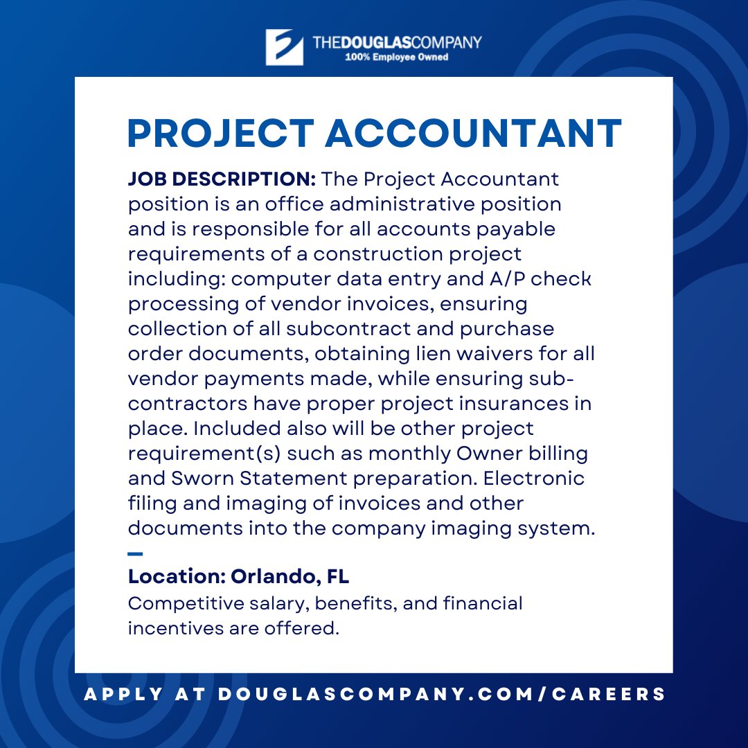 Now hiring for a Project Accountant at our Florida location! #accountingjobs 

To view this position and more, head to douglascompany.com/careers