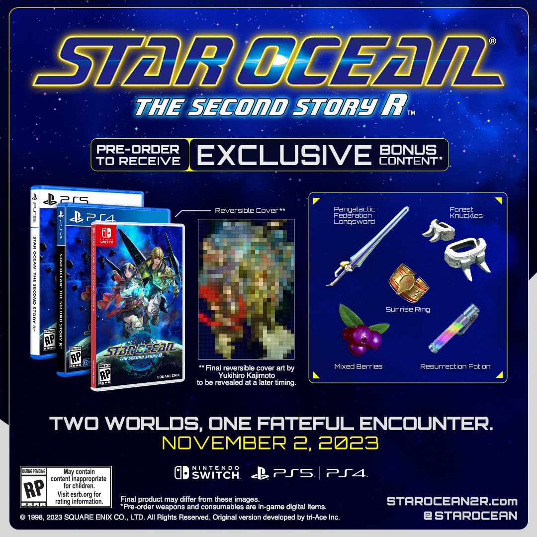 Pre-order #StarOcean The Second Story R to receive exclusive bonus content when the game launches on Nintendo Switch, PS5/4 and Steam on November 2, 2023. sqex.link/uizv