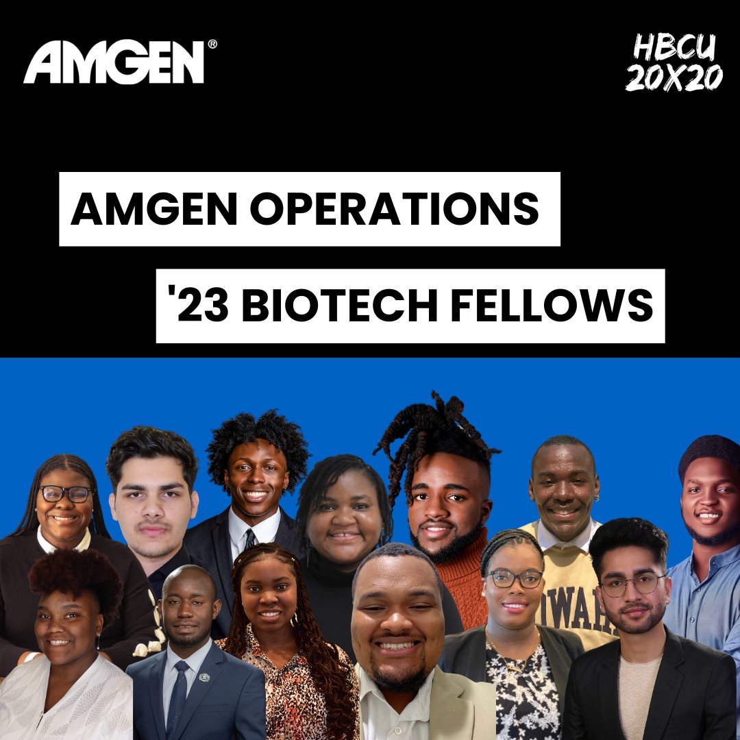 #HBCU20x20 has partnered with <a href="/Amgen/">Amgen 🧪🔬🧬</a> to host Cohort II of the Amgen Operations HBCU Biotech Fellowship program.

Our HBCU BioTech Fellows are juniors, seniors and recent grads representing 9 HBCUs, majoring in subjects including biology and computer science.

Congrats fellows!