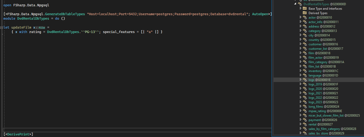#fsharp, experiments with derive macros/alternative type provider implementations