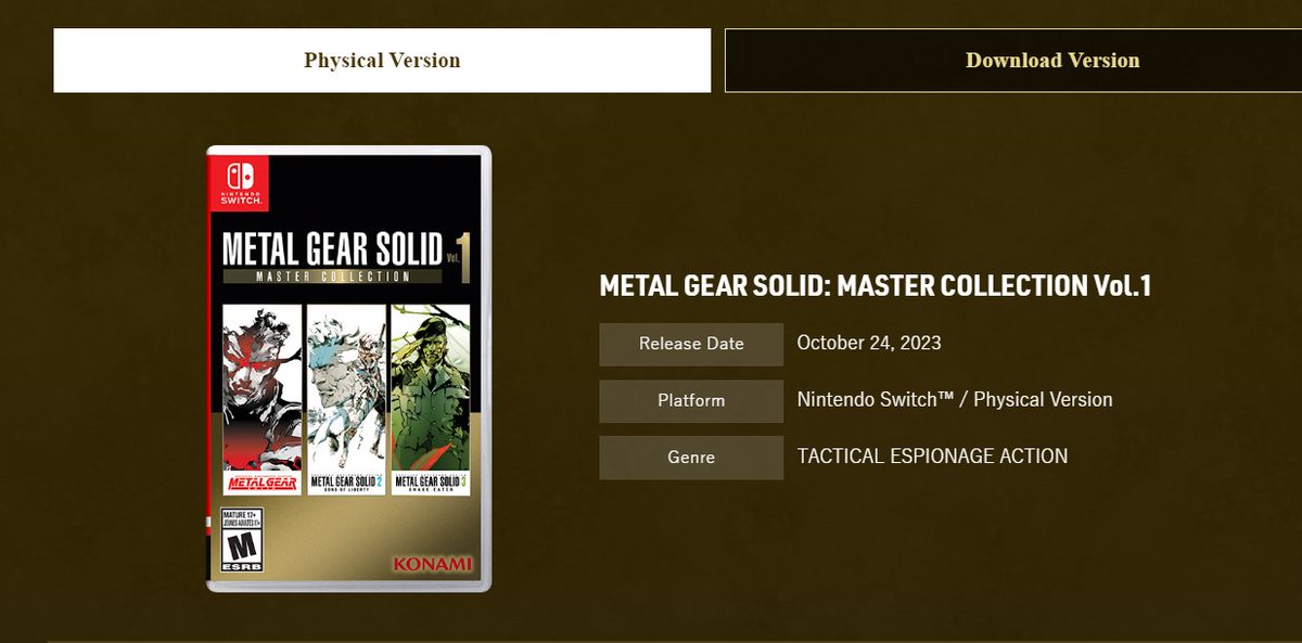 Metal Gear Solid Master Collection Vol. 1 Physical Release