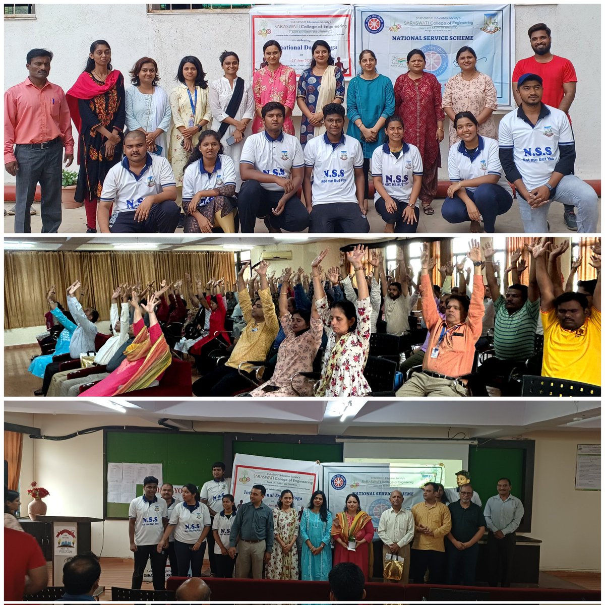NSS__SCOE's tweet photo. On the occasion of #InternationalDayofYoga2023, @NSS__SCOE organized meditation and theoretical session on Yoga for teaching and non-teaching staff and students. We also indulged in practical yoga asanas right at our college campus!
@PMOIndia
@_NSSIndia
@MaharashtraNSS
@moayush https://t.co/BO7q5BG7F8