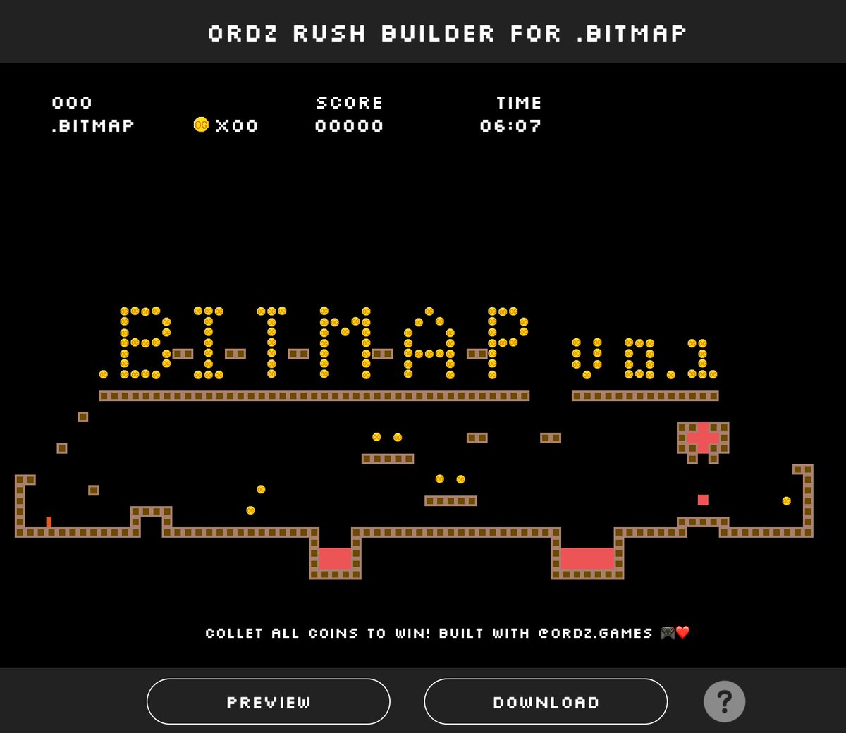 Ordz Games (@ordzgames) on Twitter photo We are proud to announce that <a href="/OrdzGames/">Ordz Games</a> is the first platform/service in history to offer tools to build games on metaverse land based on <a href="/blockamoto/">bitoshi blockamoto 🧱 BITMAP 🟧</a>'s #Bitcoin #bitmap protocol.
Build your .bitmap game here👇
play.ordz.games/ordz-rush-map-…
🧵1/7 We are proud to announce that <a href="/OrdzGames/">Ordz Games</a> is the first platform/service in history to offer tools to build games on metaverse land based on <a href="/blockamoto/">bitoshi blockamoto 🧱 BITMAP 🟧</a>'s #Bitcoin #bitmap protocol.
Build your .bitmap game here👇
play.ordz.games/ordz-rush-map-…
🧵1/7