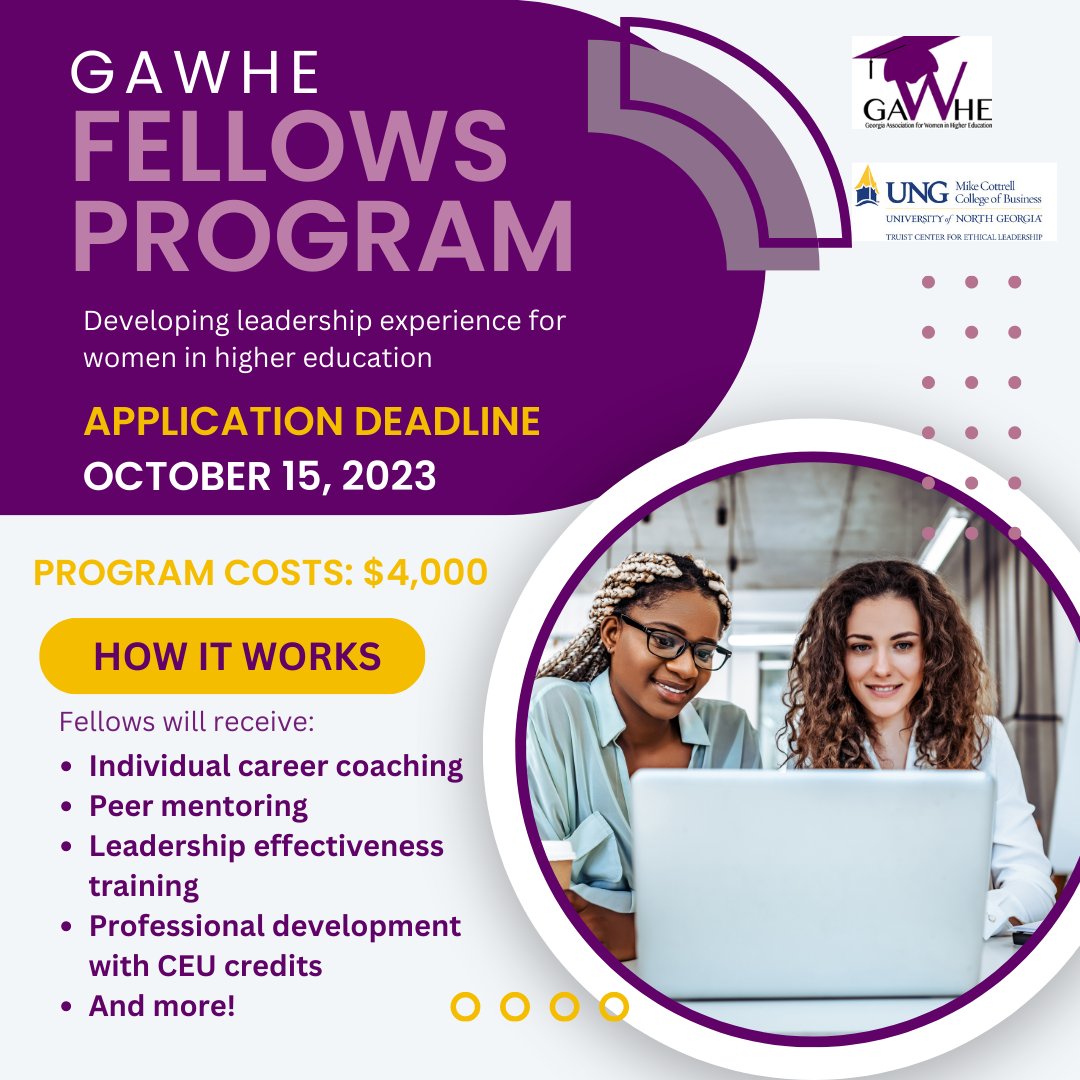 Apply now for the GAWHE 2024 Fellows Program! The GAWHE Fellows Program exists to develop leadership experience and capabilities for women in higher education. Apply by October 15. Learn more about requirements and how to apply: cglink.me/2du/s81832