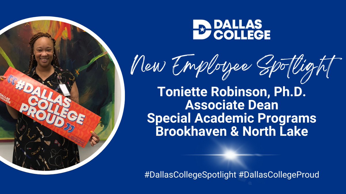 LauraMirochna's tweet photo. Please join me in welcoming Dr. Toni Robinson to the @DallasCollegeTX family! =) Click on the link below to read more about Toni's role as an Associate Dean. #DallasCollegeSpotlight #DallasCollegeProud https://t.co/eL6nBa8Tki @LinkedIn https://t.co/963p6iJ2zB